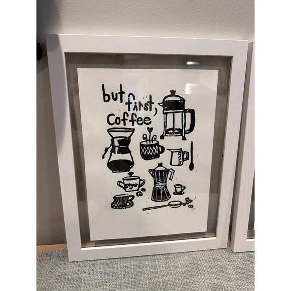 but first, coffee - linoleum block print - 9"x12" wall art - Picture 1 of 10